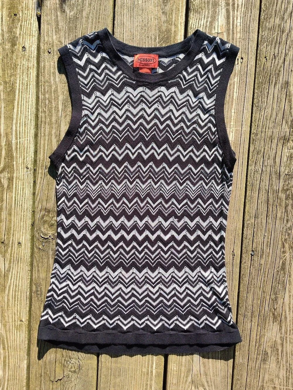 Missoni for Target Sz L Black White Zigzag Chevron Knit Tank Top Stretchy